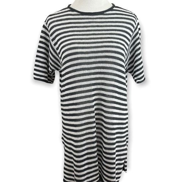 Eileen Fisher Linen Light Knit Tunic Length Short Sleeve Striped Sweater SP - Picture 2 of 7